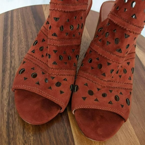 Maurices Jazel Peep Toe Booties 11 M Brick Red Rusty Brown Laser Cut Slingback - Picture 5 of 13